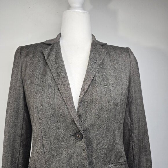 Vintage J Crew Greige Pin Striped Two Button Wool Blazer Jacket - Picture 2 of 7